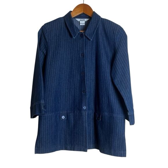 Alia striped denim button down shirt. Size 8 - Picture 1 of 7